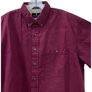 Bill Blass Premium Men's Shirt Size L Maroon‎ Button Up Short Sleeve 100% Cotton
